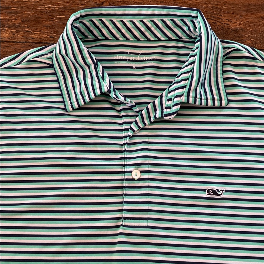 Vineyard Vines Men's Polo Shirt - Green, Navy & White Stripes